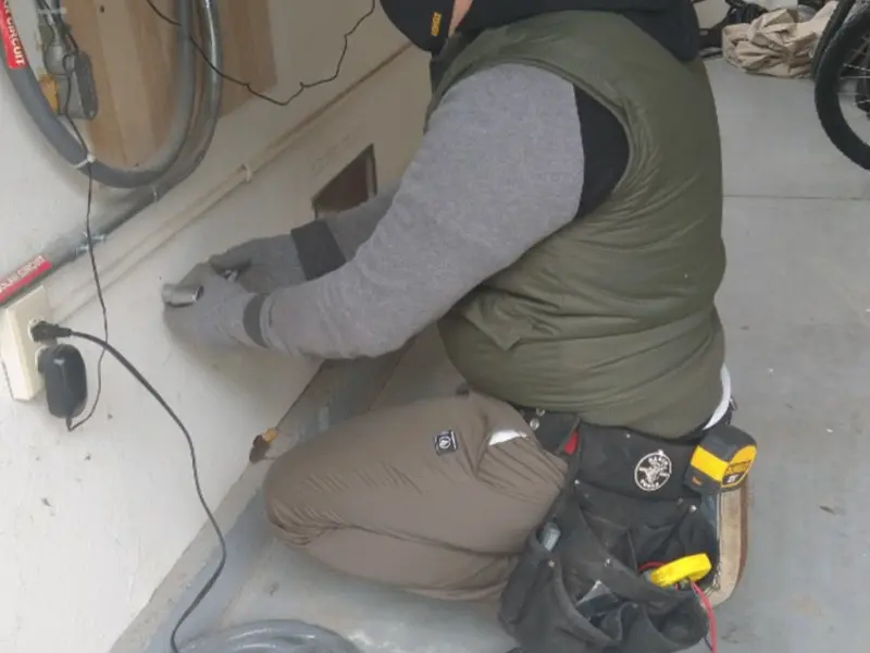 Electrician performing outlet wiring in a Cocoa West garage
